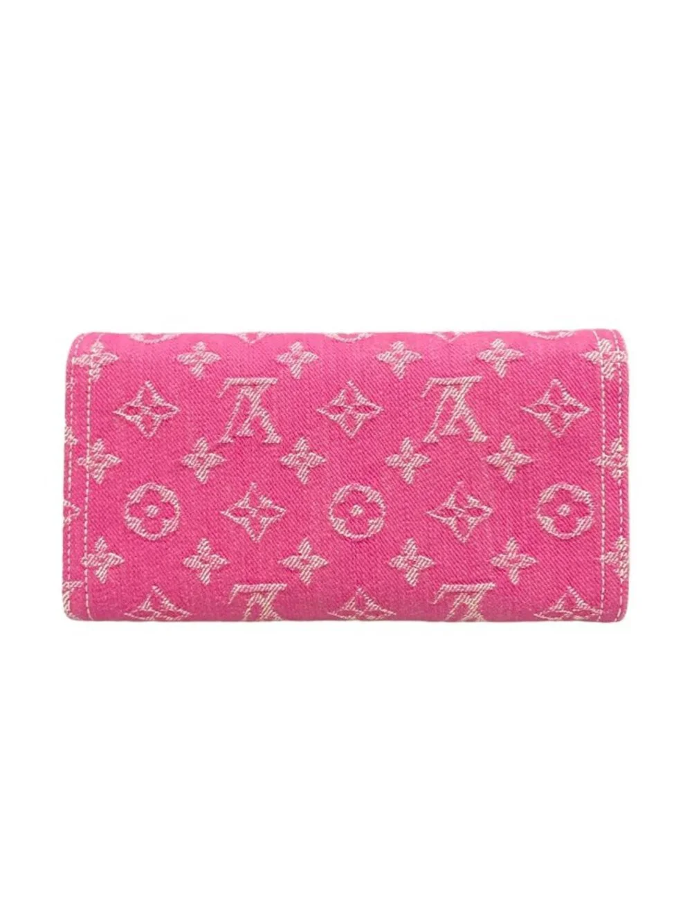 Louis Vuitton Wallet Monogram Mini Lin Portefeuille Sarah Fuchsia Denim Cotton